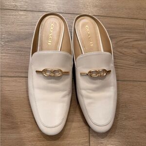 Coach Ivory Leather Mules with Gold Detail size 10